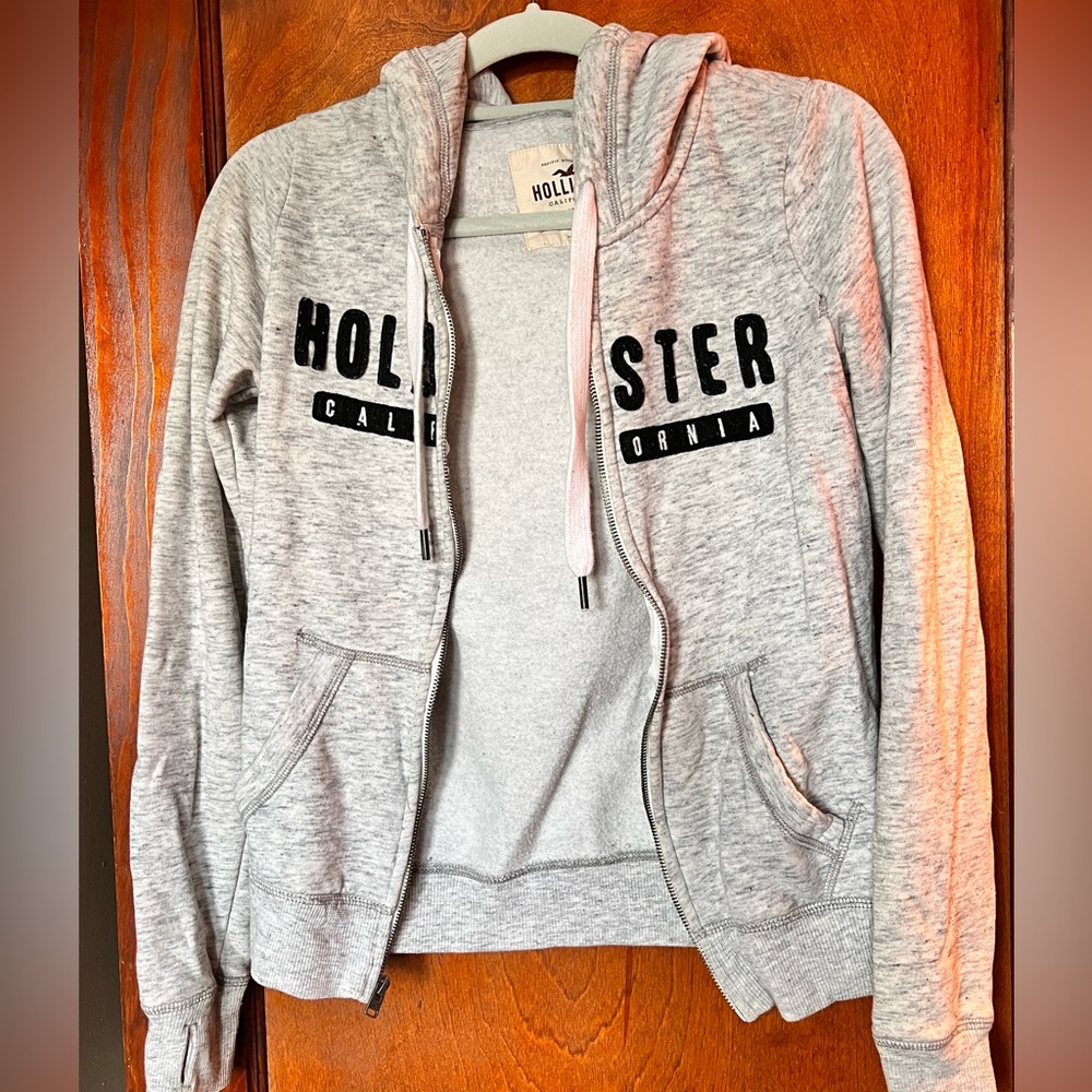 Grey hollister zip up jacket